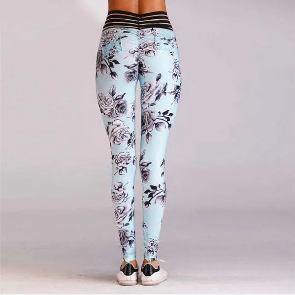 Women's Summer/Autumn High-Waist Fitness Leggings With Floral Print