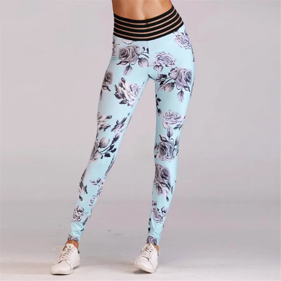 Women's Summer/Autumn High-Waist Fitness Leggings With Floral Print