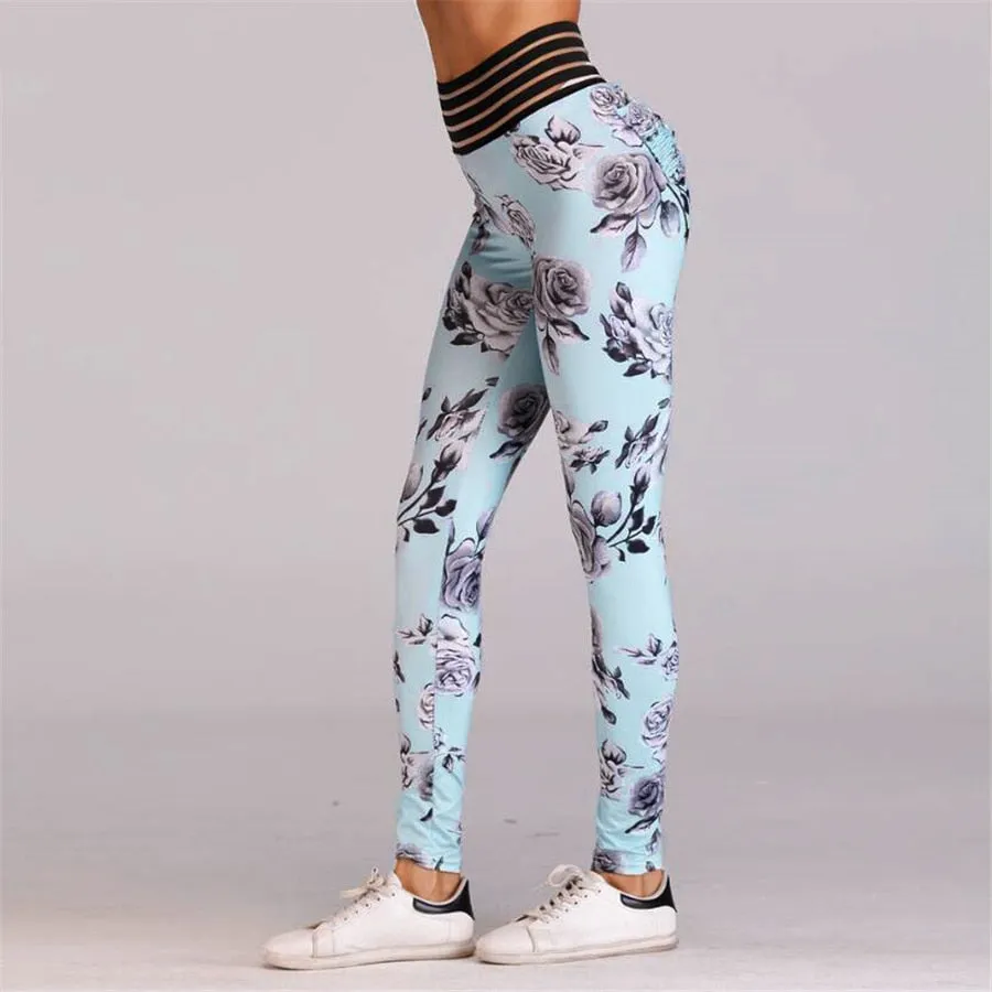 Women's Summer/Autumn High-Waist Fitness Leggings With Floral Print