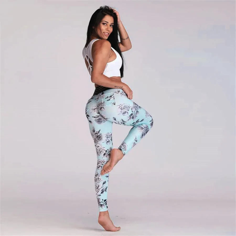 Women's Summer/Autumn High-Waist Fitness Leggings With Floral Print