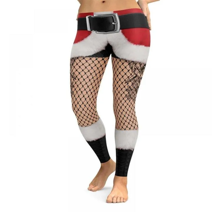 Women's Winter Elastic High Waist Breathable Leggings With Christmas Printing