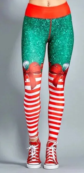 Women's Winter Elastic High Waist Breathable Leggings With Christmas Printing