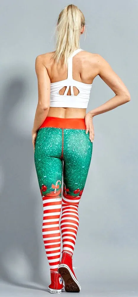 Women's Winter Elastic High Waist Breathable Leggings With Christmas Printing
