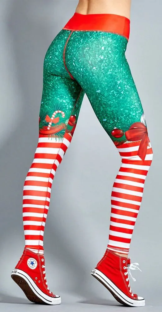 Women's Winter Elastic High Waist Breathable Leggings With Christmas Printing