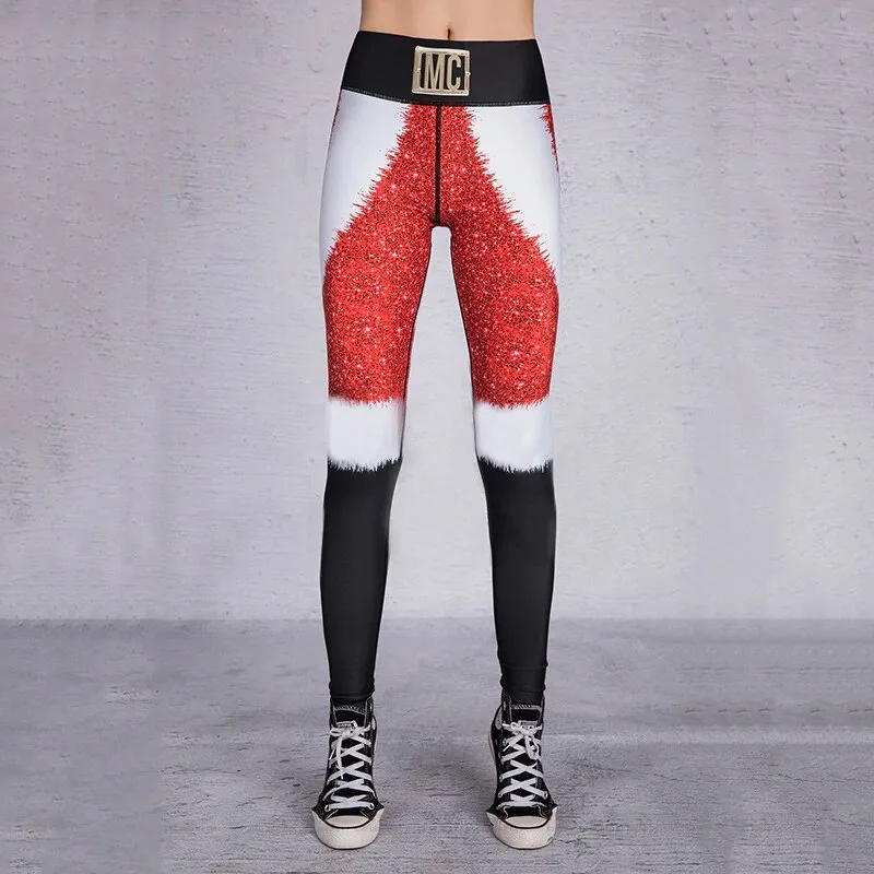 Women's Winter Elastic High Waist Breathable Leggings With Christmas Printing