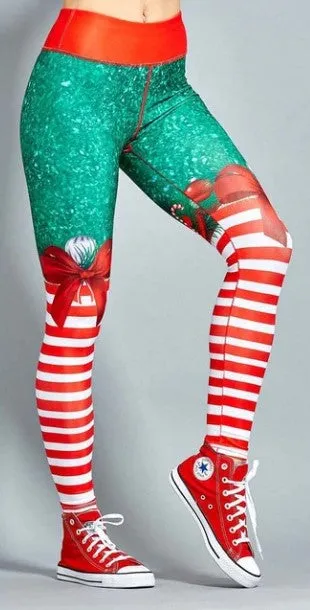 Women's Winter Elastic High Waist Breathable Leggings With Christmas Printing