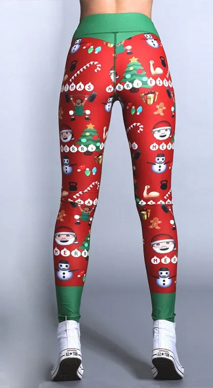 Women's Winter Elastic High Waist Breathable Leggings With Christmas Printing