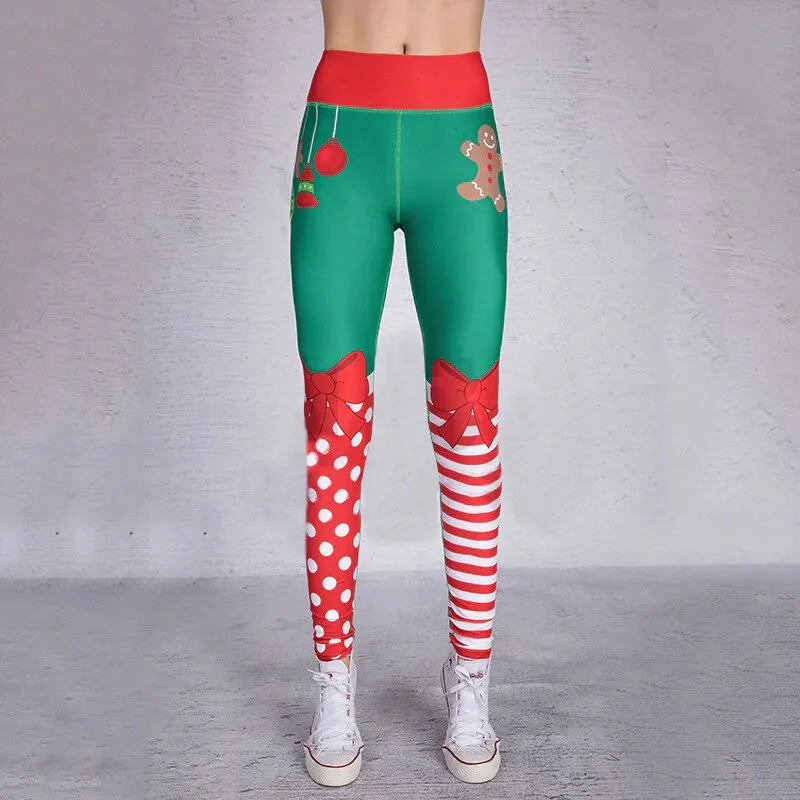 Women's Winter Elastic High Waist Breathable Leggings With Christmas Printing