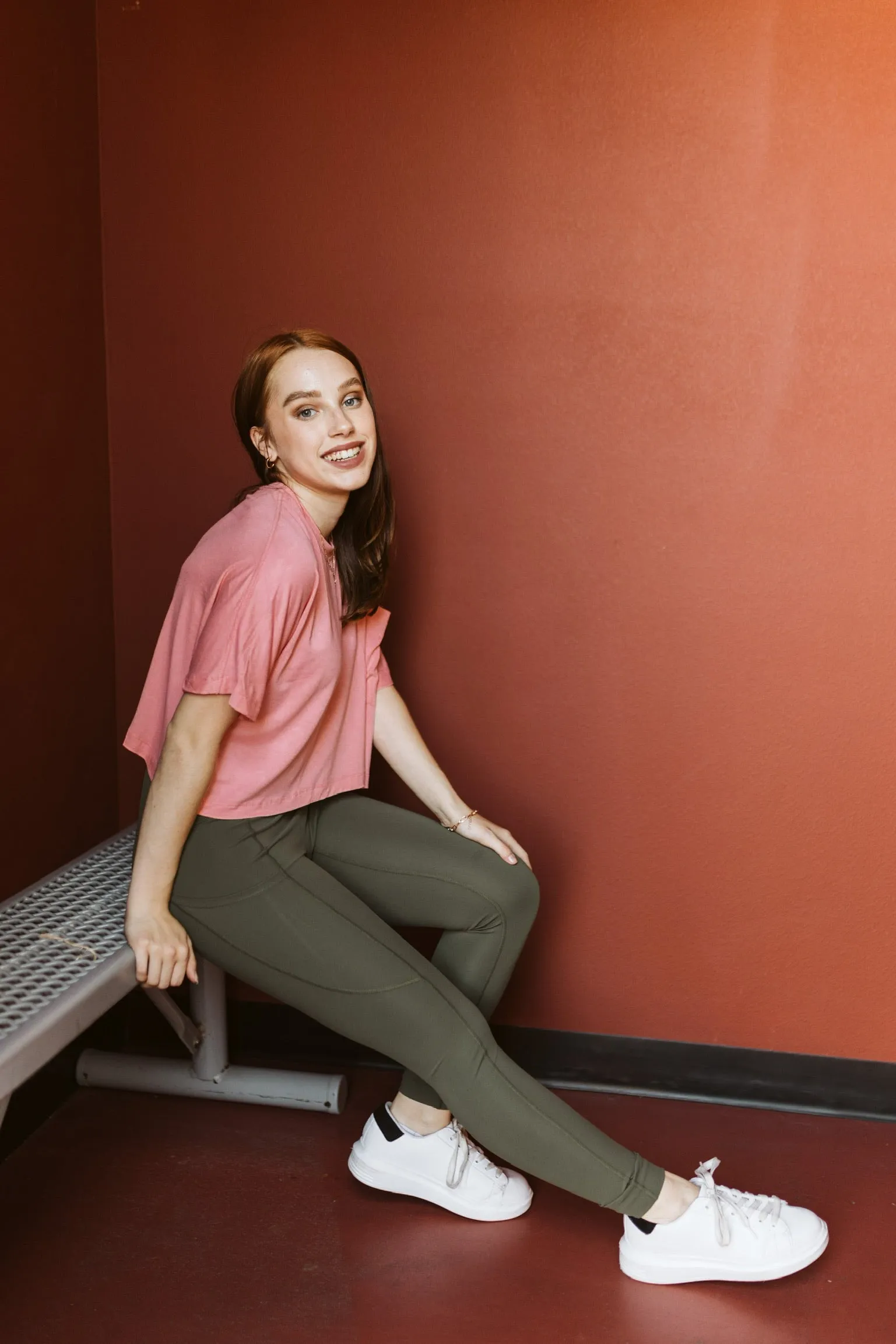 Work Hard Play Hard Short Sleeve Crop Pocket Tee in Coral
