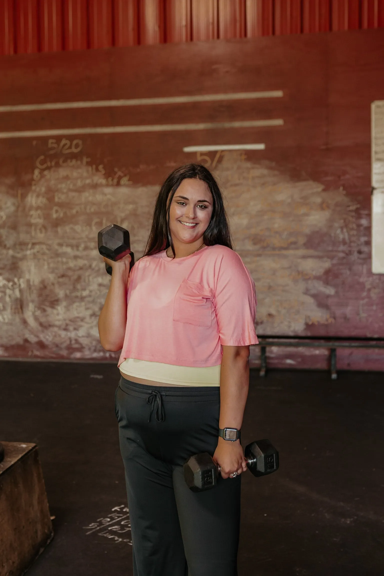 Work Hard Play Hard Short Sleeve Crop Pocket Tee in Coral