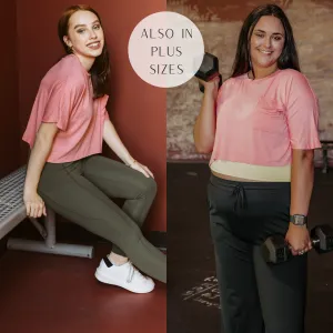 Work Hard Play Hard Short Sleeve Crop Pocket Tee in Coral